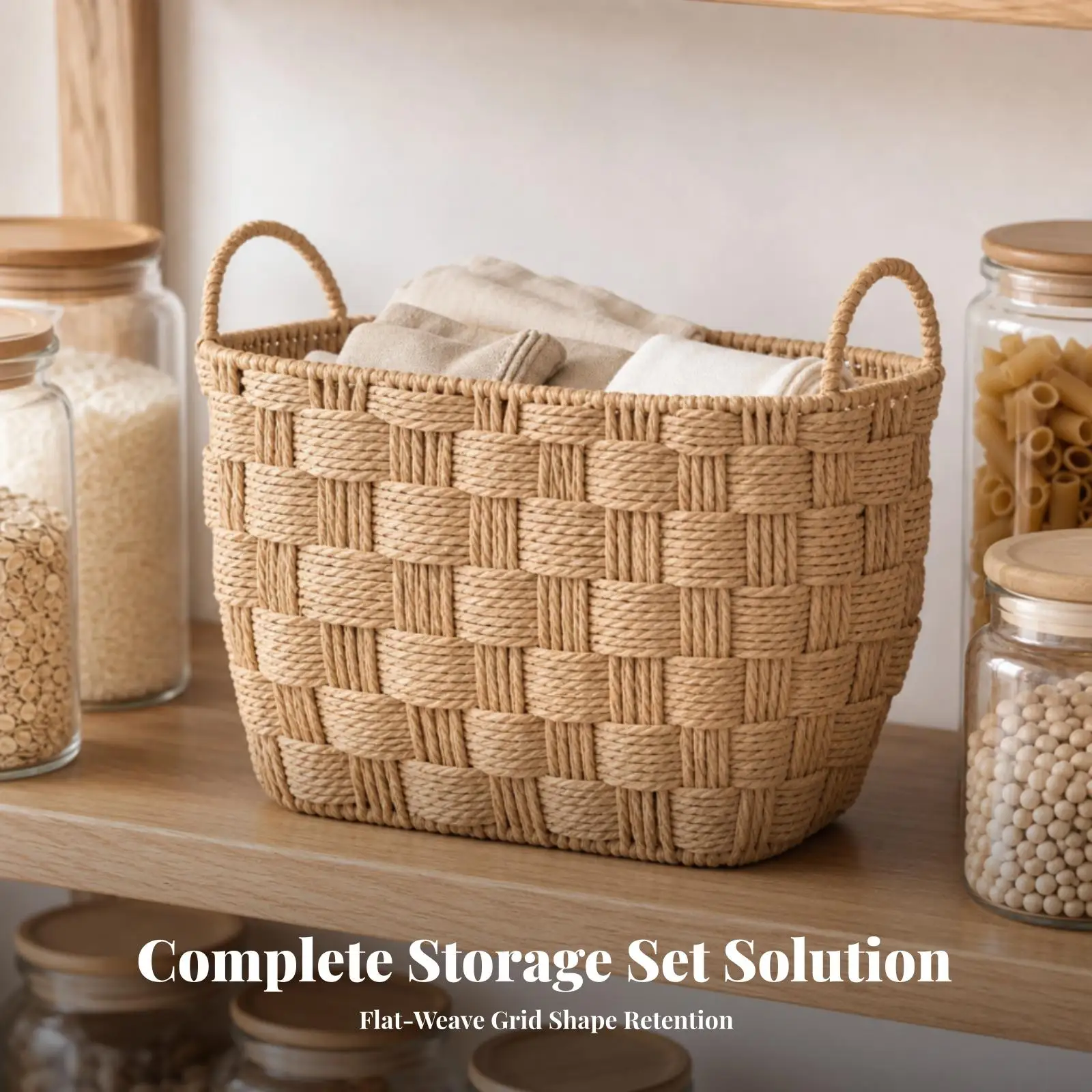 3 Pieces Decorative Paper Rope Basket | Textured Woven Block Pattern,