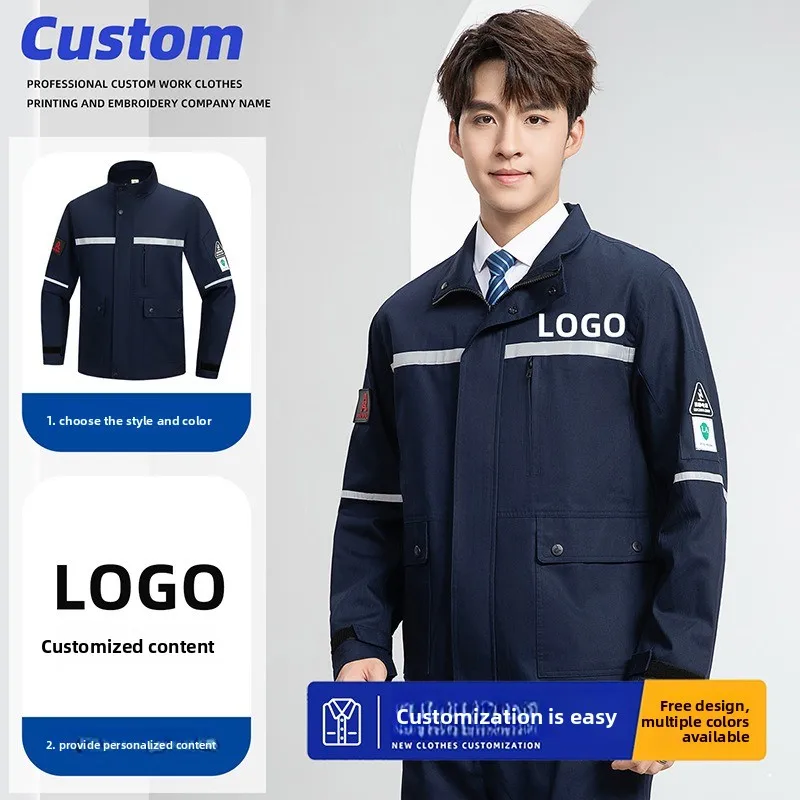 Pure cotton mesh anti-static overalls set Customized wear-resistant workshop tooling labor protection clothes