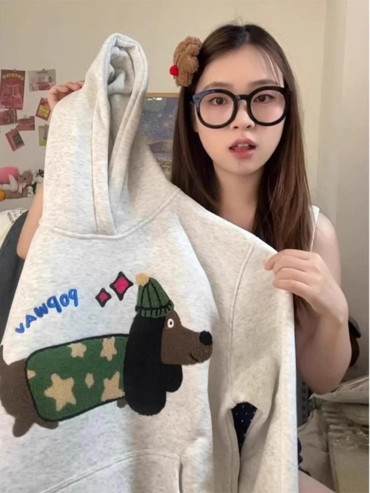 

plus Size Hoodie Women's Casual Long Sleeve Sweatshirt Embroidered Dog Design Spring Autumn Loose Fit Comfortable Top