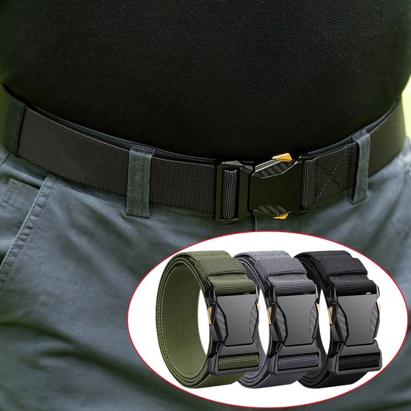 Men's Tactical Belt Quick Release Automatic Buckle Canvas Military Belt Casual Outdoor Workwear Training Waist Belt