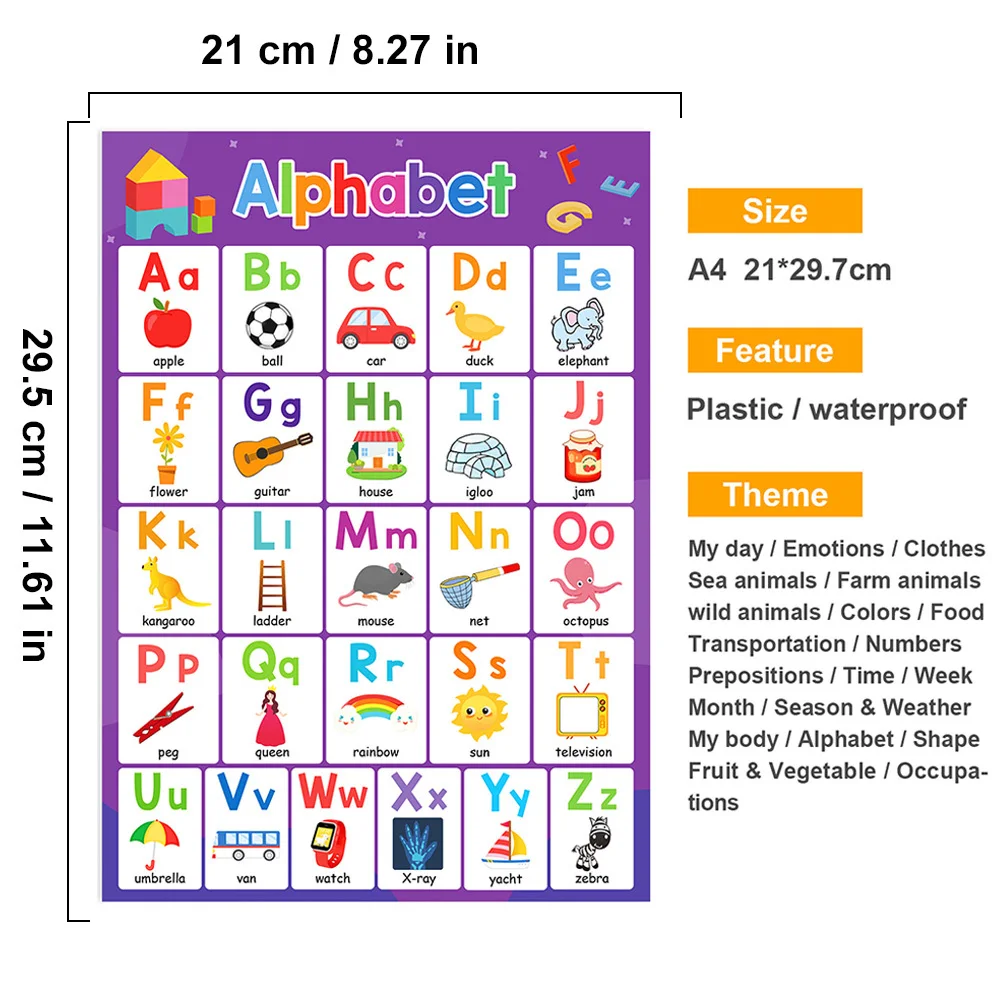 20Pc Educational Posters for Preschool Toddlers Kindergarten Elementary School ABC Learning Number Chart for Kids Christmas Gift