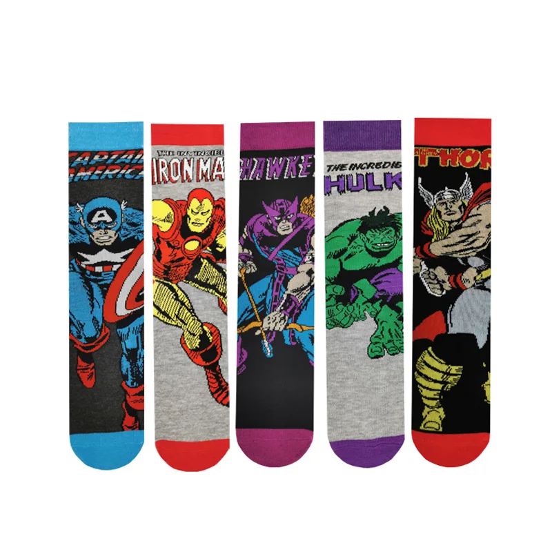 Hot Fashion Comics Hero Figure General Cartoon Hulk Iron Captain America Pattern Cartoon Man Soft Socks for Couples