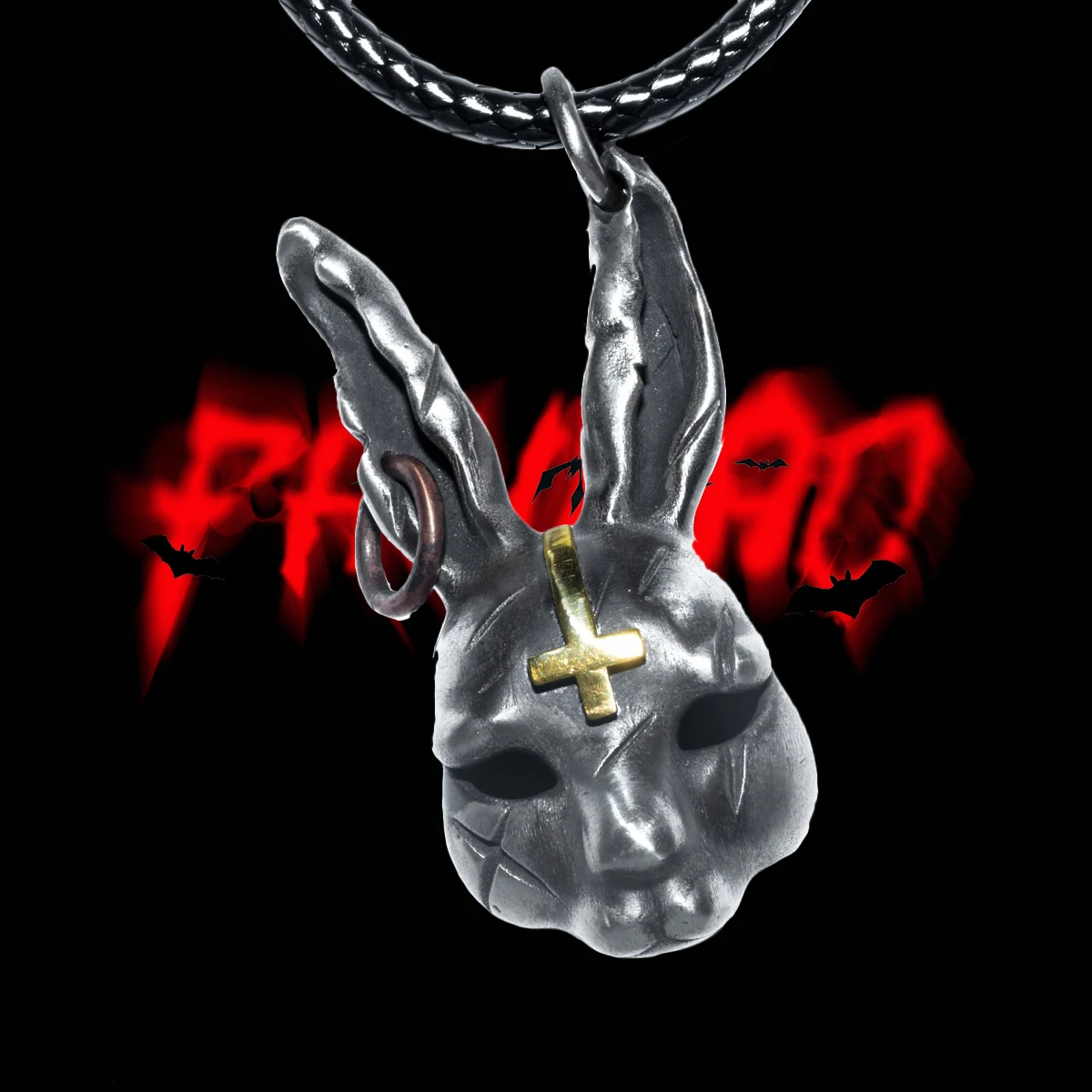 

Rabbit Skull Pendant Inverted Petrine Cross Pendant Animal Solid Oxidized Sterling Silver Gothic Necklace Rock Biker Pendant