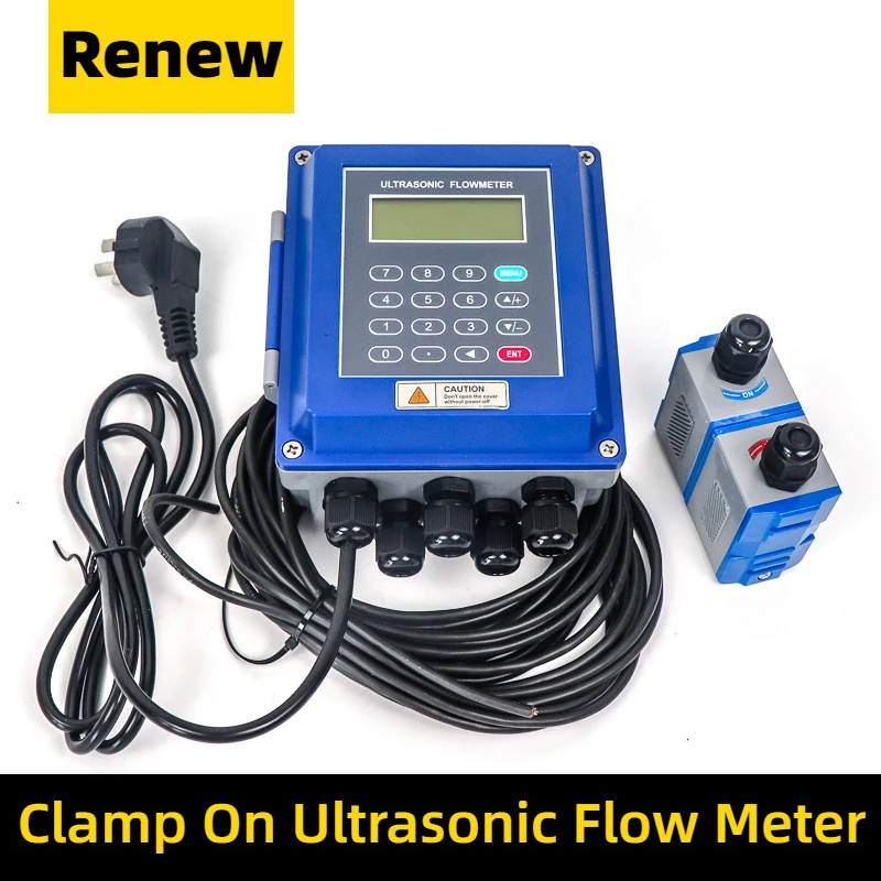 TUF-2000B Wall Mounted Water Flow Meter Transducer TS-2/TM-1-HT Optional SD Storage Clamp Sensor Liquid Ultrasonic Flowmeter