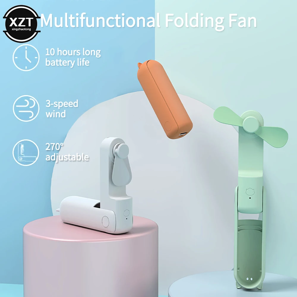 

2 In 1 USB Portable Mini Handheld Fan Emergency Power Bank Cooling Fan Foldable Pocket Fan for Office Home Outdoor Travel