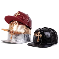 Unisex Cross Label Python patterned Leather Hip-hop Hats Spring Autumn Outdoor Adjustable Casual Baseball Caps Sunscreen Hat