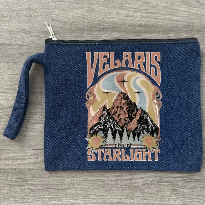 ACOTAR Velaris City of Starlight The Night Court Bolsa de armazenamento de lona multifuncional Bolsa de cosméticos jeans com zíper para estudantes DIY