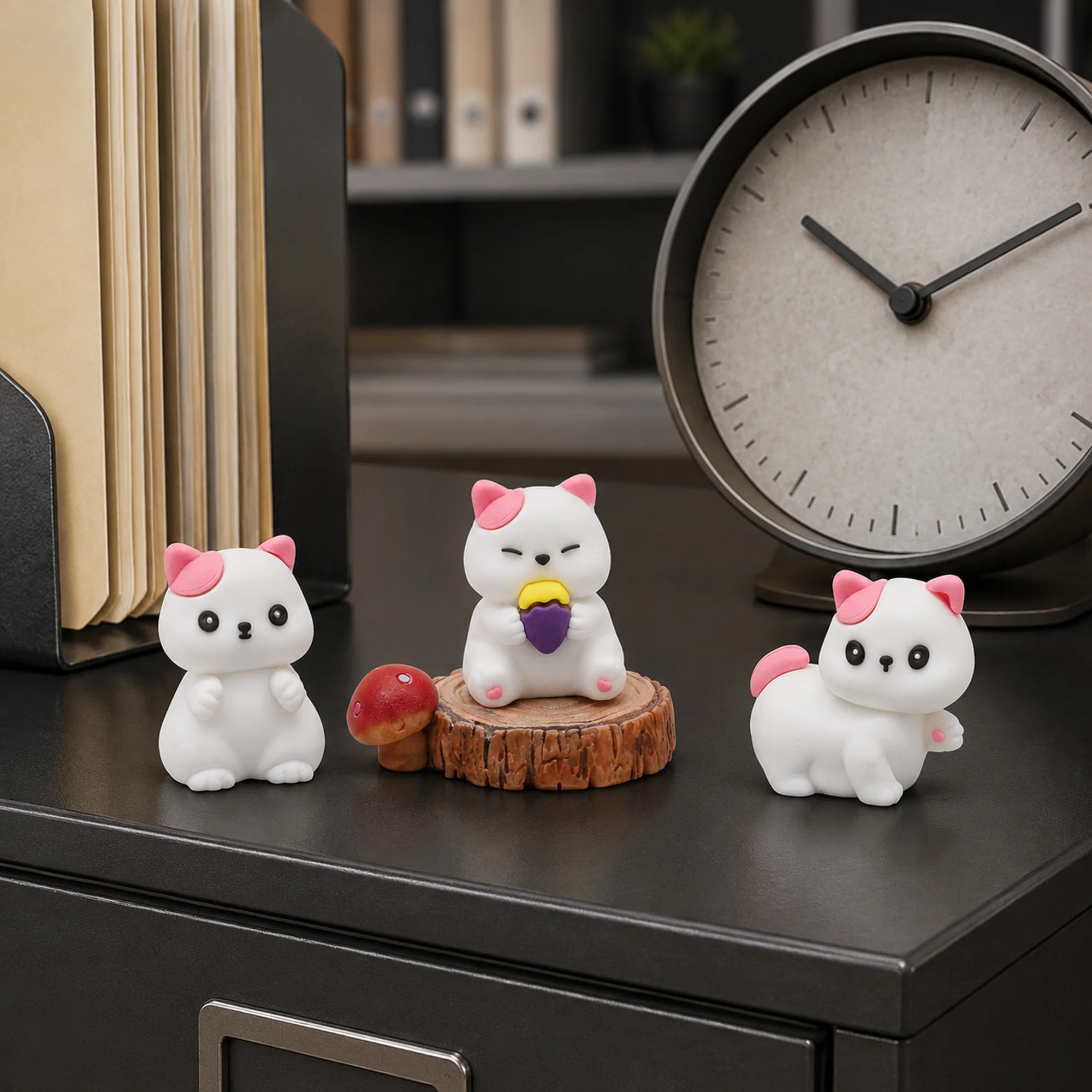 3-5pcs Cute White Cat Bunny Figurine Set Mini Kitten Statue Desktop Ornament Kawaii Home Office Decorations Gift for Girls Kids
