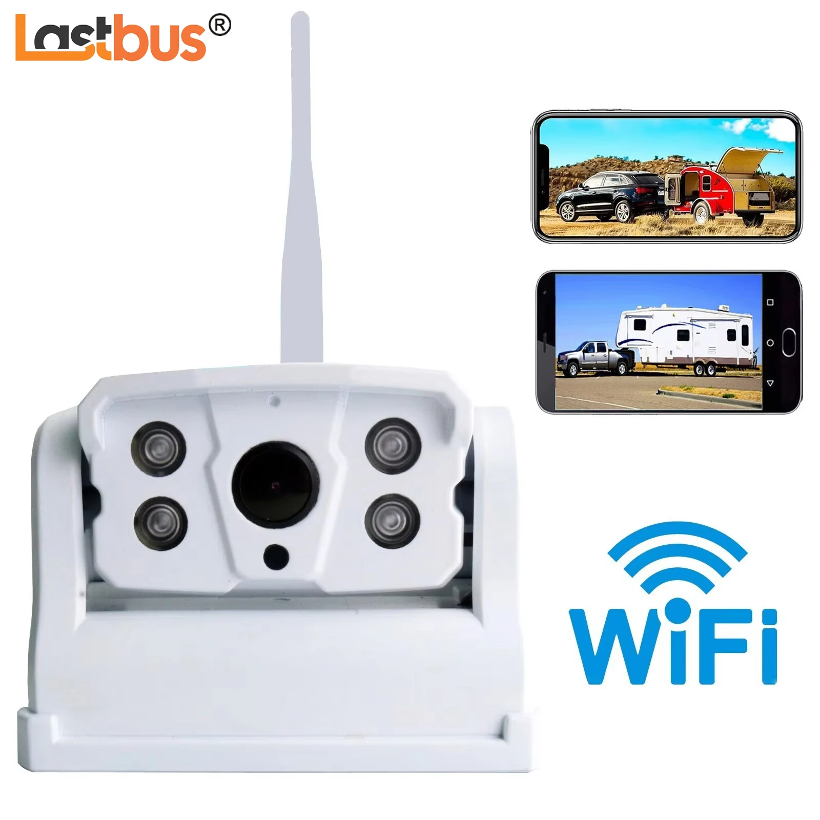 

Lastbus WiFi White Magnetic Solar Backup Camera Rechargeable Battery Powered Wireless Rear View Camera For Caravan iOS/Android