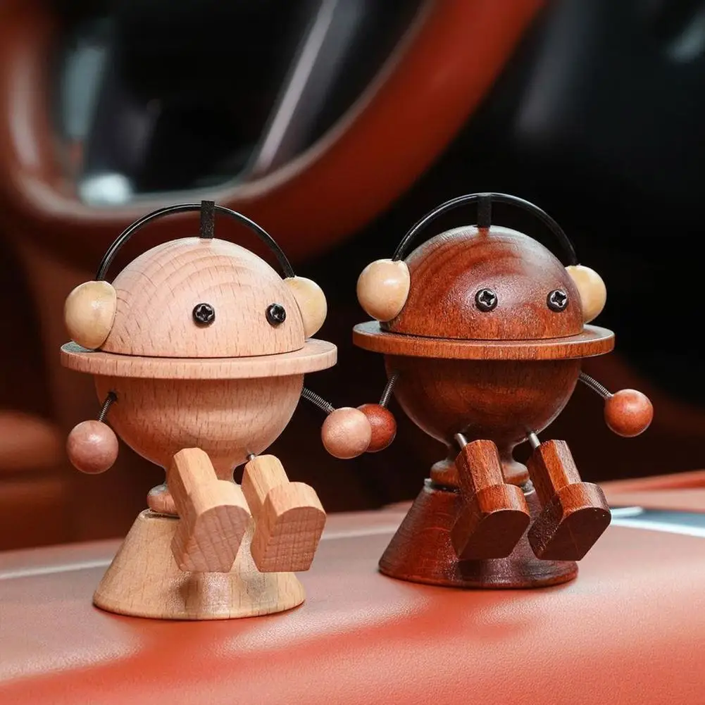Cute Shaking Feet Wooden Doll Car Air Outlet Perfume Air Freshener Movable Figurine Robot Diffuser Car Interior Accessories