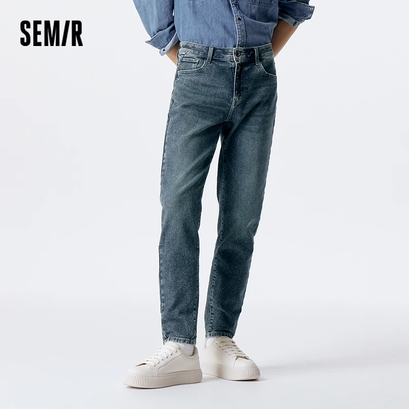 

Semir Jeans Men Winter Fashion Embroidered Skinny Pants Washed Retro Hong Kong Style Long Pants Simple Versatile Pants