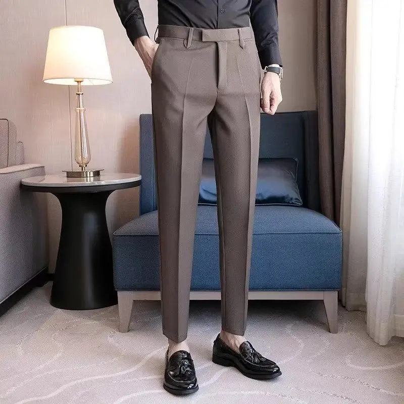 

Business Cropped Trousers for Men Spring and Autumn Tailoring Cheap Clothes Designer Korean Style Sale Casual Straight Pants Man