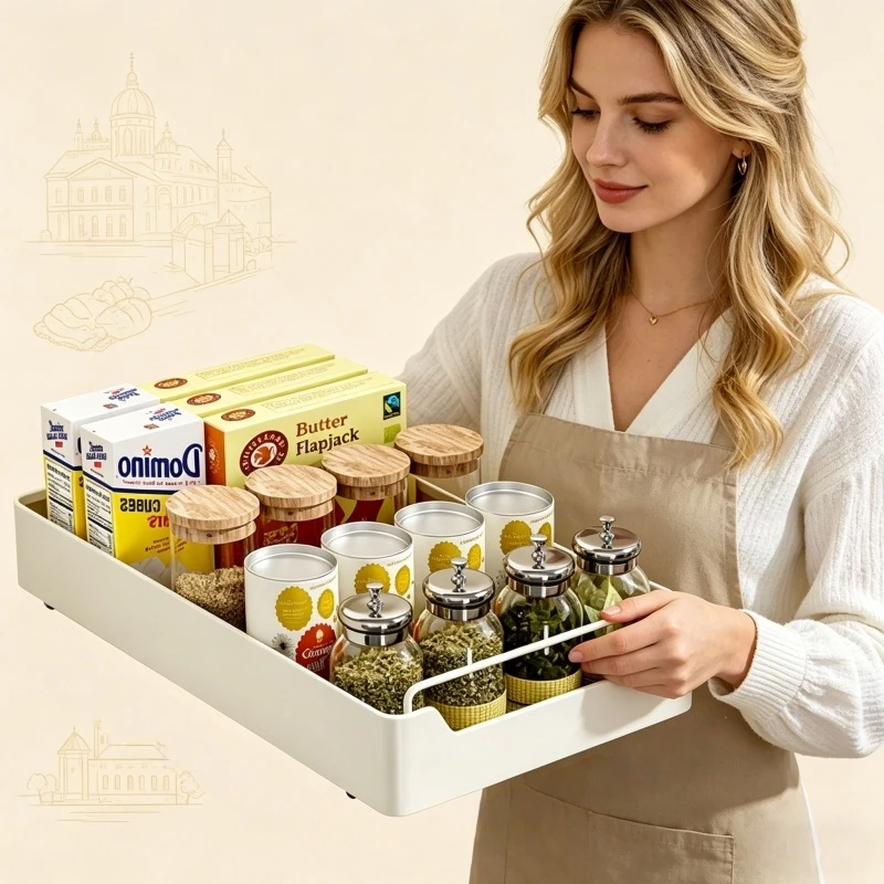 

Pull Out Kitchen Storage Rack with Slide Rails Drawer Type Storage Tray Spice Box Shelf for Cabinets Home Use Kitchen Organizers