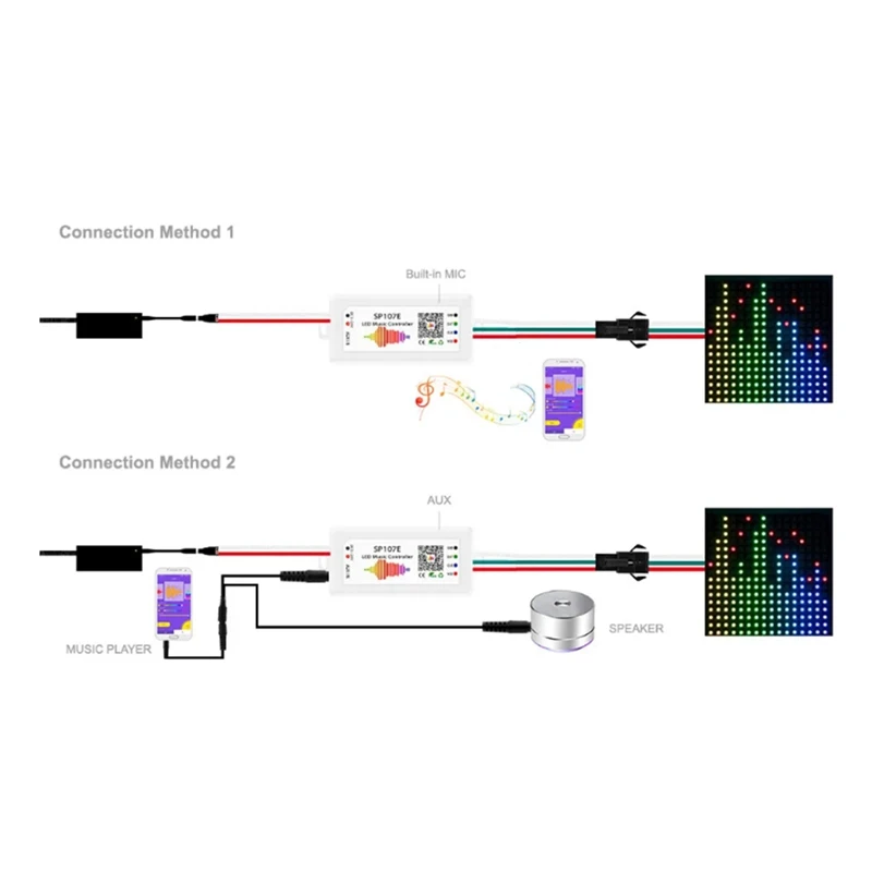 SP107E DC5-24V LED Music Controller With Wireless Bluetooth-Compatible SPI Full Color Music Control By Phone APP