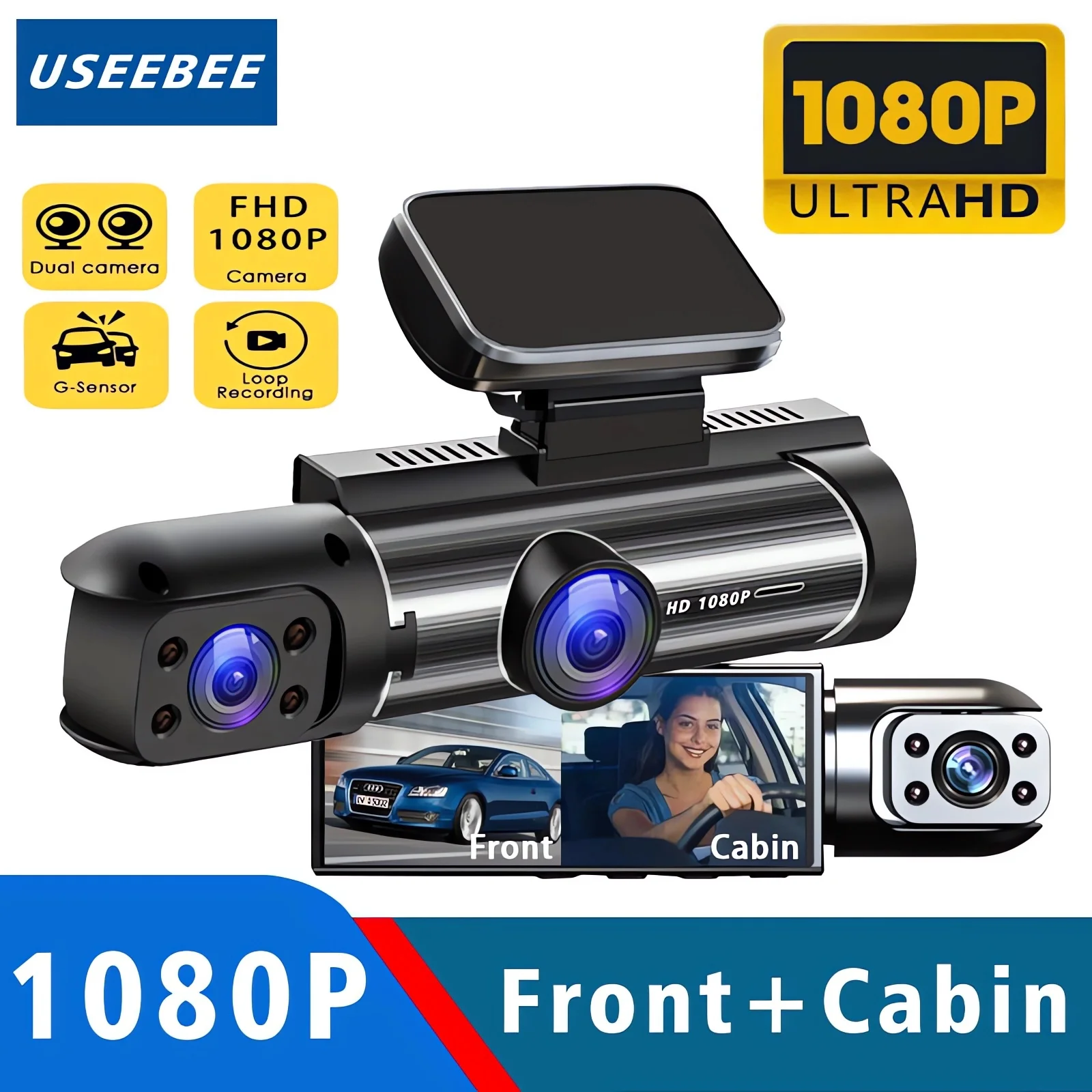 Car DVR HD 1920*1080P Dash Camera Dual Lens Cabin Dashcam Vehicle Video Dash Cam Drive Recorder Black Box Interior Mini Dvrs