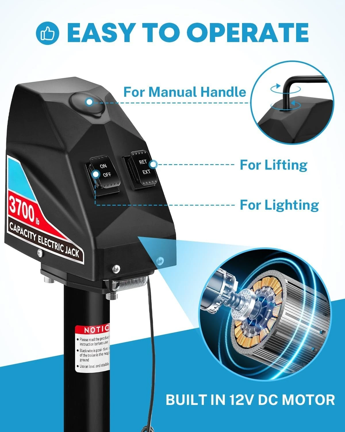 

Electric Trailer Jack 3700lbs, Heavy Duty RV Electric Power Tongue Jack Max 4000lbs for Travel Trailer A-Frame Camper,