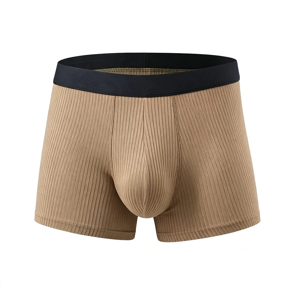 Men Simple Middle Waist Panties Soft Comfortable Ribbed Big Bulge Pouch Boxers Shorts Breathable Underwear Trunks