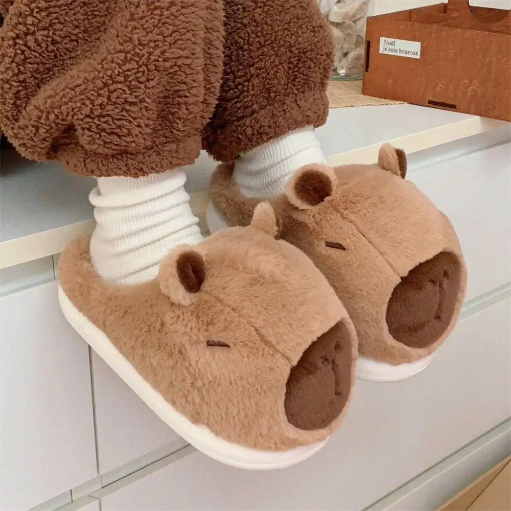Winter Warm stereoscopic capybara Shoes Women Cartoon Plush Slippers Thick Furry Ankle Wrap Men Lady Couple Home Cotton Shoes
