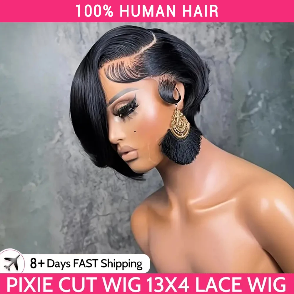 Pixie Cut 13x4 Transparent Lace Front Wigs For Women Short Bob Wig Brazilian Pre Plucked Lace Frontal Human Hair Wig 180 Density