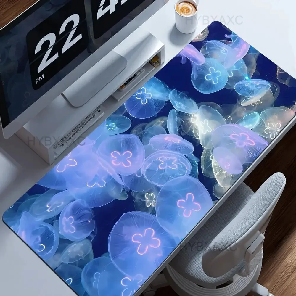 

New 900x400mm Large Mouse Pad Colorfu Jellyfish Mousepads Anime Gaming Office Keyboard Pad Non-Slip Rubber Edge Decrot Desk Mat