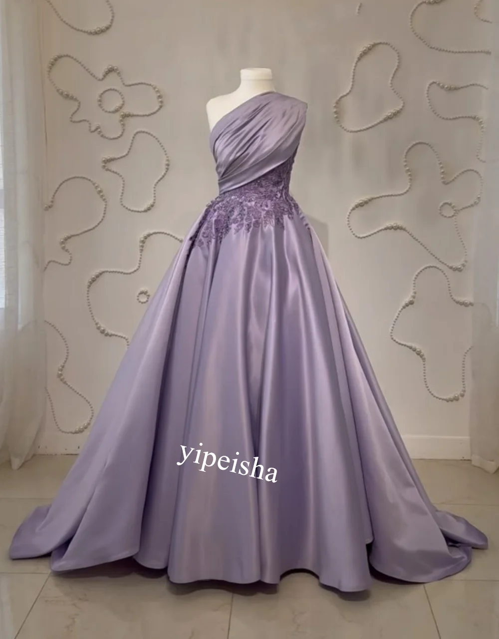 Jiayigong High Quality  Prom Satin Applique Beach A-line One-shoulder Bespoke Occasion Gown Midi Dresses