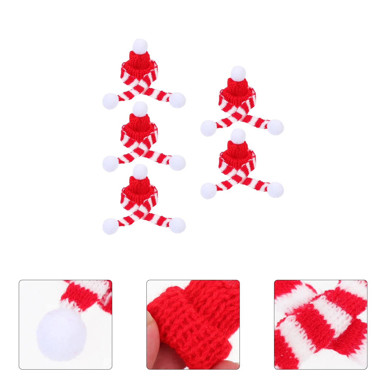 

5Sets Compact Festival Bottle Dress Set Wine Decoration Accessory with Warm Yarn Scarf Hat for Christmas Table Ornament