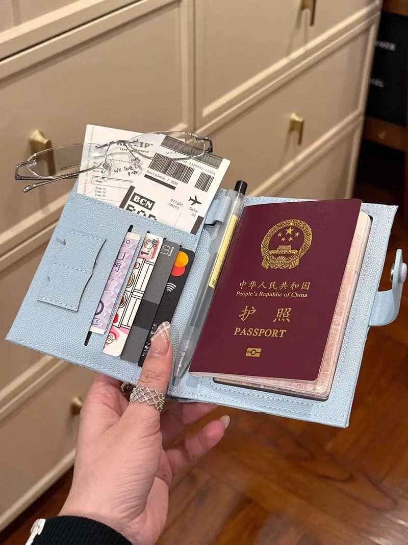 CLAREGQI Quilted Rhombus Passport Holder Wallet, Silver Gray PU Leather Multi-Function Travel Document Organizer with Snap Butto