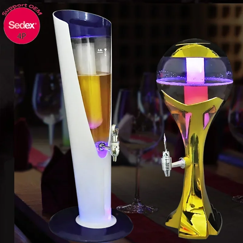 Hot Sale High Quality 2L 3L plastic stainless steel custom designed with ice tube for bar draft tabletop led beer tower