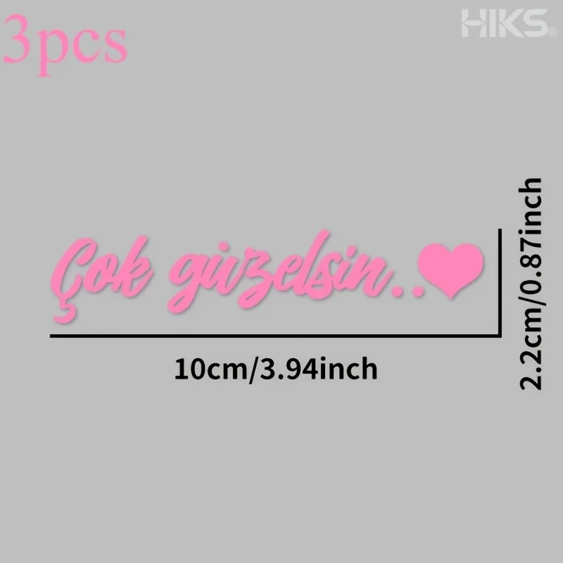 3Pcs 2D Flat Turkish Slogan Heart Vinyl Decals,Waterproof Multi‑Color Stickers for Car Mirror Window Motorcycle Helmet DIY Decor