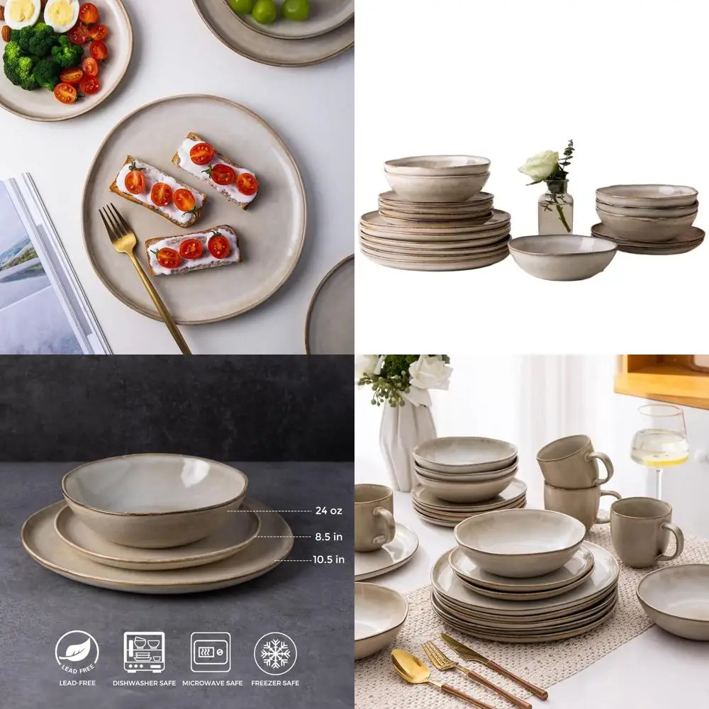 

Набор посуды из каменной керамики ручной работы с реактивной глазурью, 12 предметов, подходит для посудомоечных машин и микроволновых печей, на 4 персоны