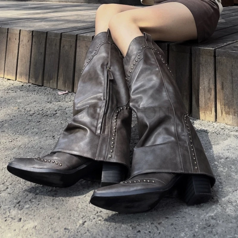 2023 PU Leather High Boots Women Slip on Thigh High Boots Spring Autumn Knee High Shoes Ladies Platform Western Long Boots
