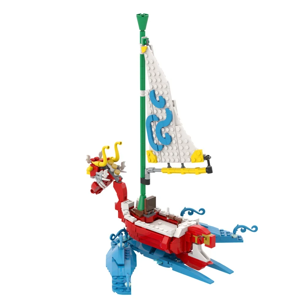 MOC Game The Wind Wakered Boat Adventure Ship on The Great Sea Building Blocks Set Longship Dragon Boat Model Bricks giocattoli per bambini