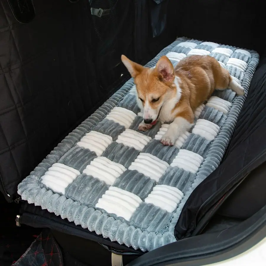 

Bed for Car, Pet Travel Backseat Mat for Vehicle SUV Truck Jeep Automobile, Large Washable Foldable NonSlip Fuzzy Soft Comfortab