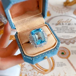 Bling Lab Aquamarine Diamond Ring 925 sterling silver Party Wedding band Rings for Women Bridal Engagement Jewelry Gift
