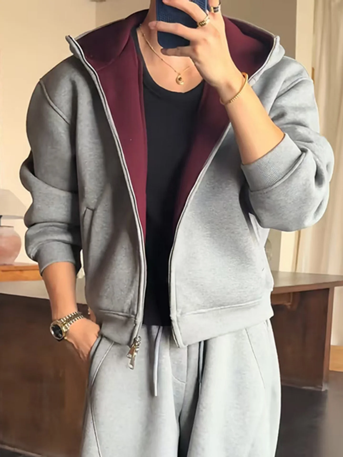 

Мужская утепленная толстовка-худи оверсайз с цветными блоками, на флисовой подкладке, повседневная, молодежная, зимняя, незаменимая вещь