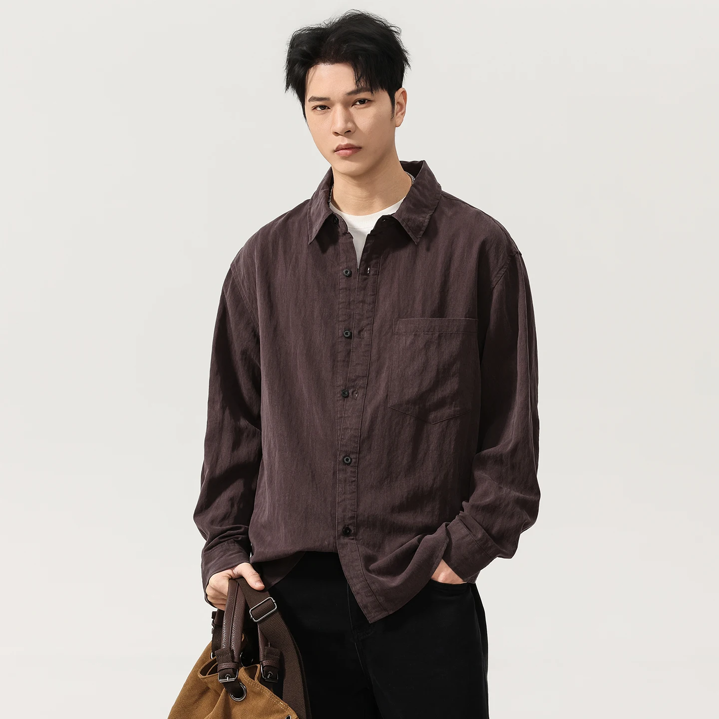 

Korean Fashion Vintage Casual Commute Shirt Men Japanese Streetwear Loose Long Sleeve Lightweight Cargo Shirts Male Clothes