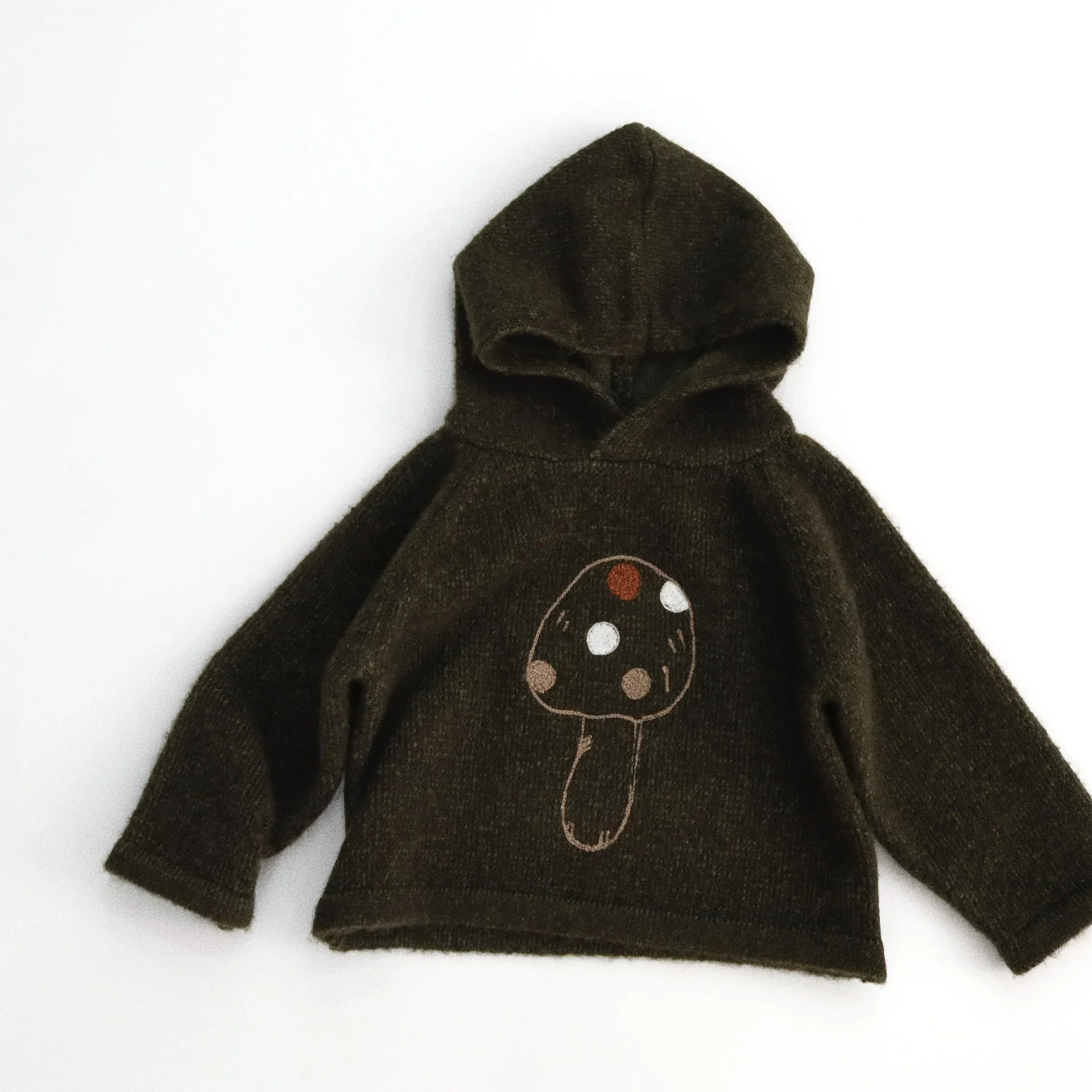 

2025 New Style Thickened Knitted Sweater Kids Girls Boys Hooded Pullover with Mushroom Embroidery Warm Casual 1-6Y Children Top