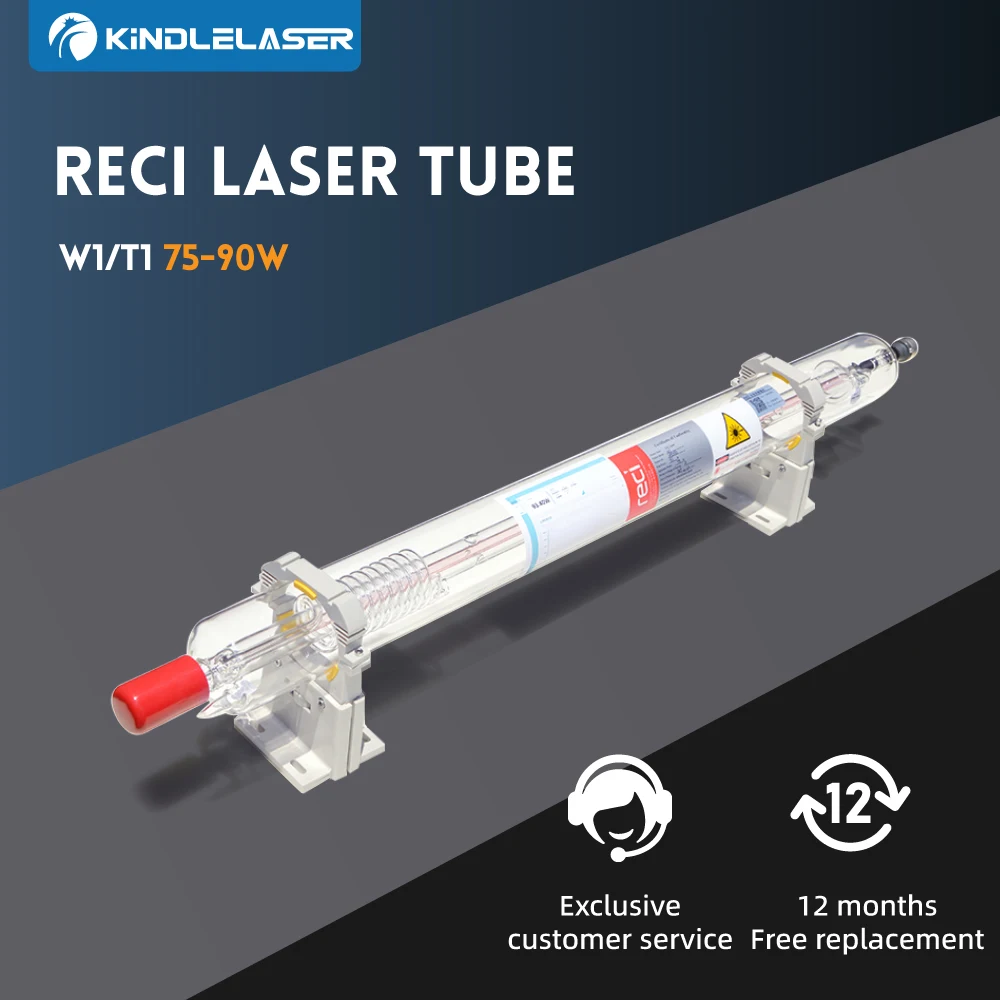 Laser CO2 KINDLELASER Reci W1/T1 75W-90W, średnica 80mm/65mm, do grawerowania i cięcia laserem CO2, obudowa drewniana.