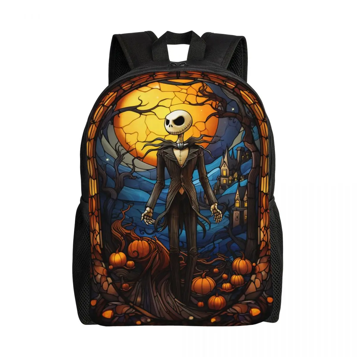 Zaino personalizzato con stampa 3D Jack Skellington Pumpkin King per ragazze ragazzi College School borse da viaggio Bookbag adatto a Laptop da 15 pollici