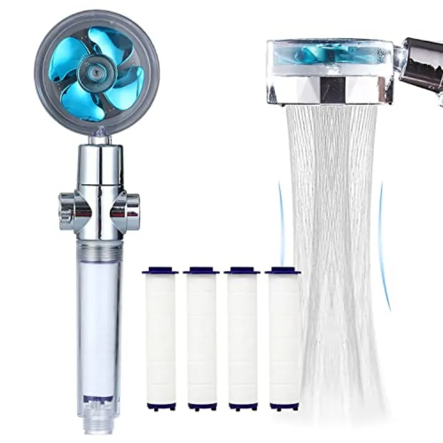 

ANTOWER High Pressure Handheld Showerhead with filters Vortex hydro jet Turbo Propeller 360 Degrees Rotating Easy Install I-Blu
