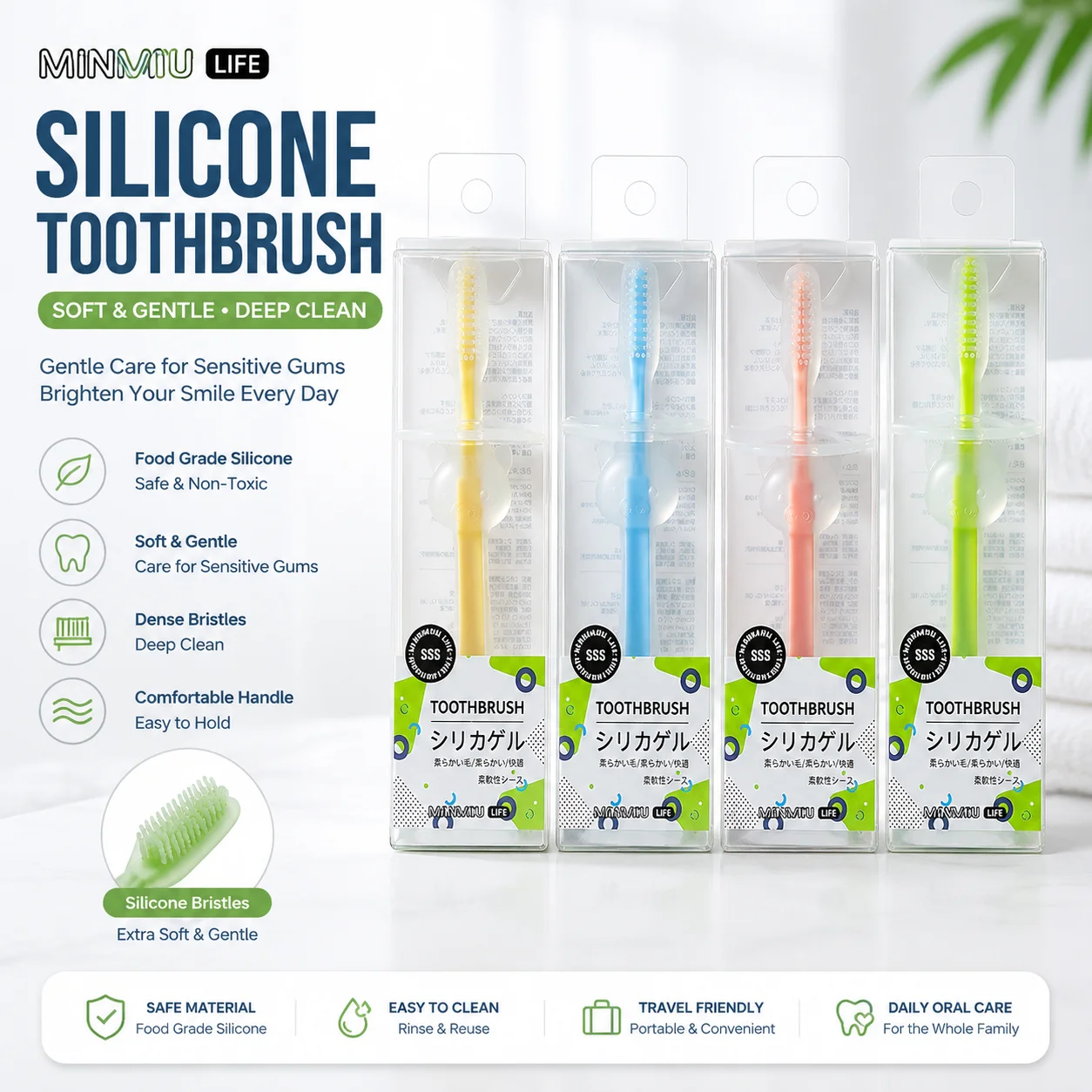 Baby toothbrush 0-3 years old children's baby teeth nano silicone toothbrush, baffle design anti-stuck baby safety toothbrush