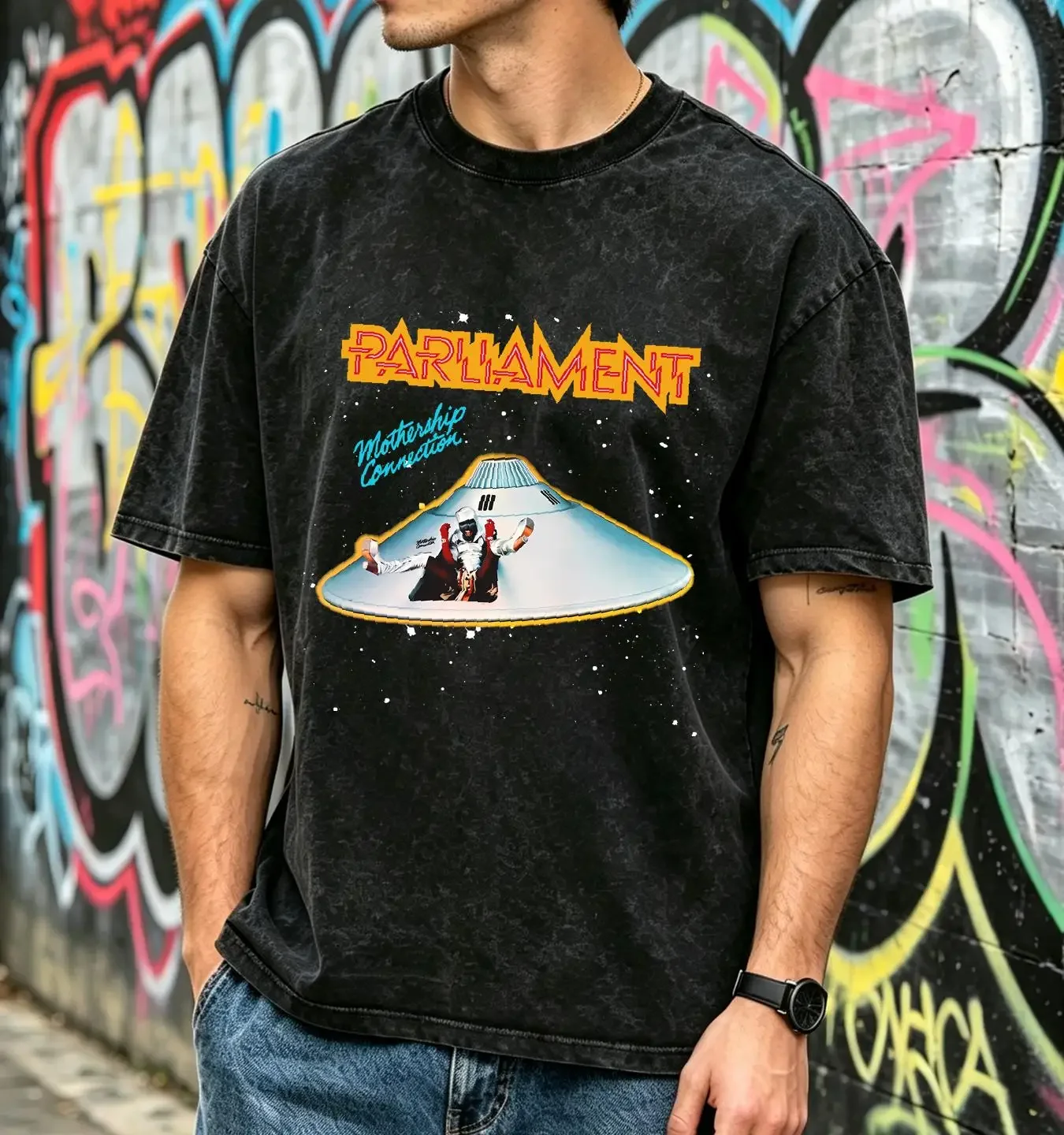 washed T Shirt george clinton parliament funkadelic mothership connection vintage Washed streetwear Unisex Soft