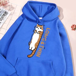 Fun Slender Orange Cat Men Women Clothing Personality New Streetwear Pocket Fleece Clothing O-Neck Pullover Couple Hoody