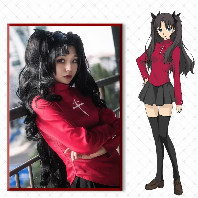 Anime Game Fate Stay Night Tohsaka Rin Cosplay Women Red Top Costume Skirt Halloween Christmas Party Outfit