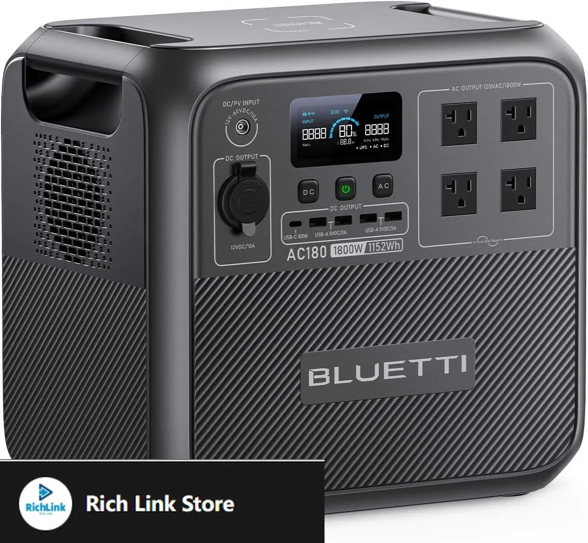 

AC180 Portable Power Station, 1152Wh LiFePO4 Battery Backup w/ 4 1800W (2700W peak) AC Outlets