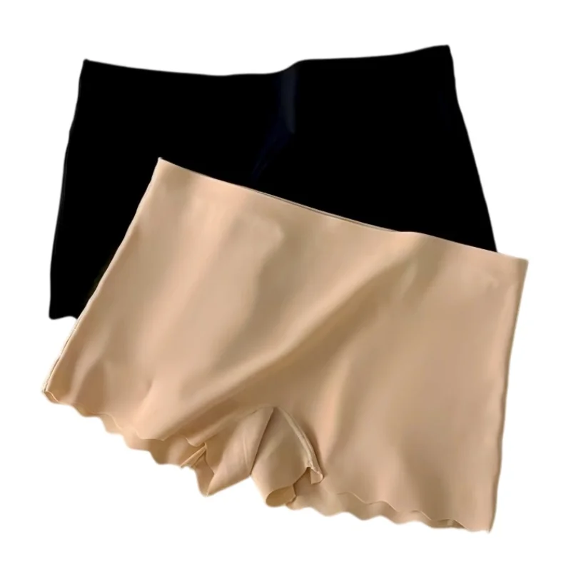 1PC Ice Silk Panties Women Anti Chafing Boyshort Seamless Underwear Scalloped Hem Ice Silk Safety Shorts Comfort Intimates