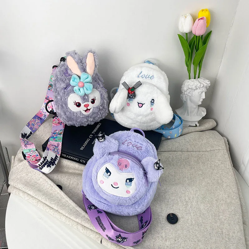 Cinnamoroll torby dziecięce dla dziewczynek SANRIO akcesoria śliczne pluszowe Kawaii Mini torba na ramię pluszowa torba Kuromi wystrój pokoju