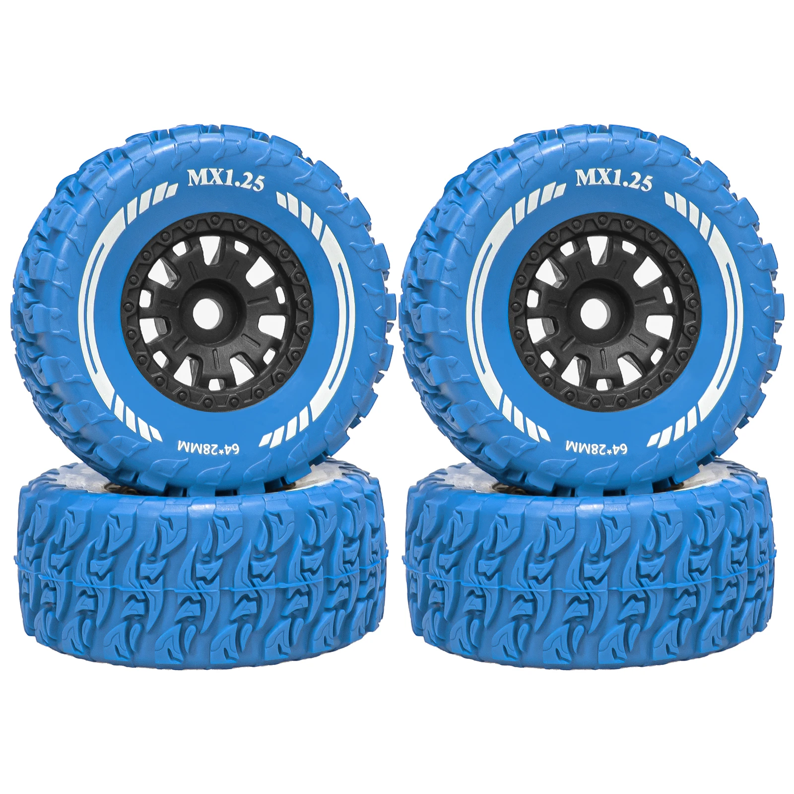 

OKHL 1.25" Colored Rubber Tires MX1.25 High Grip 12mm Hex Wheels for 1/14 1/16 1/18 Scale RC On/Off-Road Racing Car Upgrades