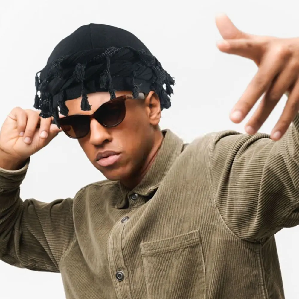Mode Kwastje Punk Bandana Hoed Fringe Burr Trim Mannen Gevlochten Hoed Tulband Hoeden Beanie Cap Twisted Tail Hoed Wandelen