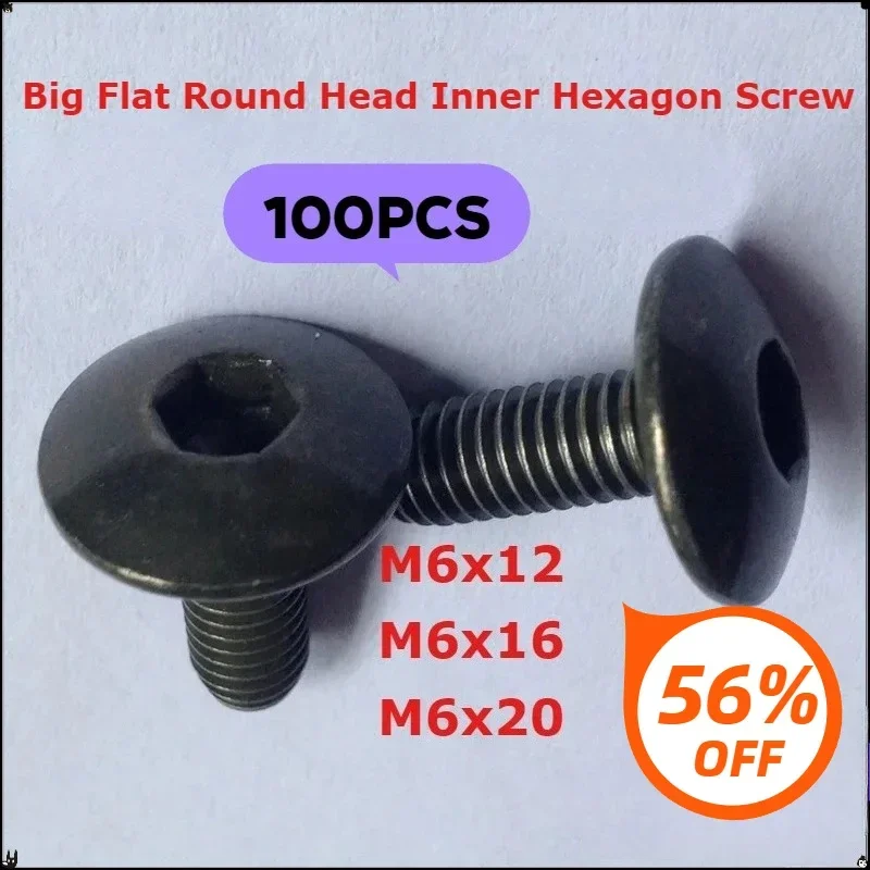 100pcs M6 Allen Bolt Big Flat Round Head Inner Hexagon Screw Bolt 6mm M6X16 for Motorcycle Scooter ATV Moped Plastic Cover